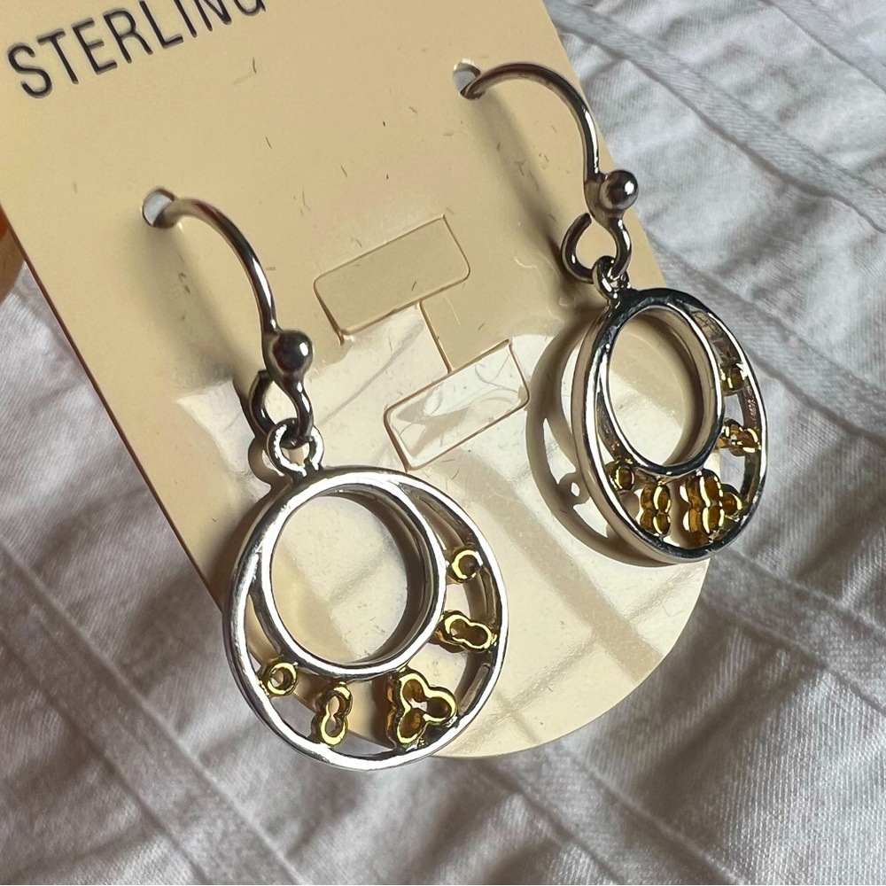 Earrings, STERLING SILVER 925, gold plated and silver mix design, brand new